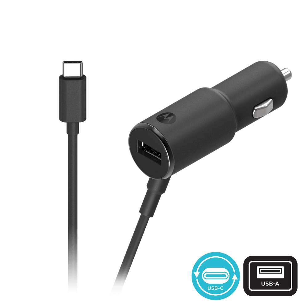 Volt Plus Tech PRO LED Quick Car Charger for Motorola Droid Turbo 2 32GB with USB Type-C with Press Button Light 