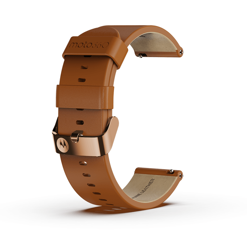 Moto Premium Leather Band Cognac Brown with Rose Gold Buckle